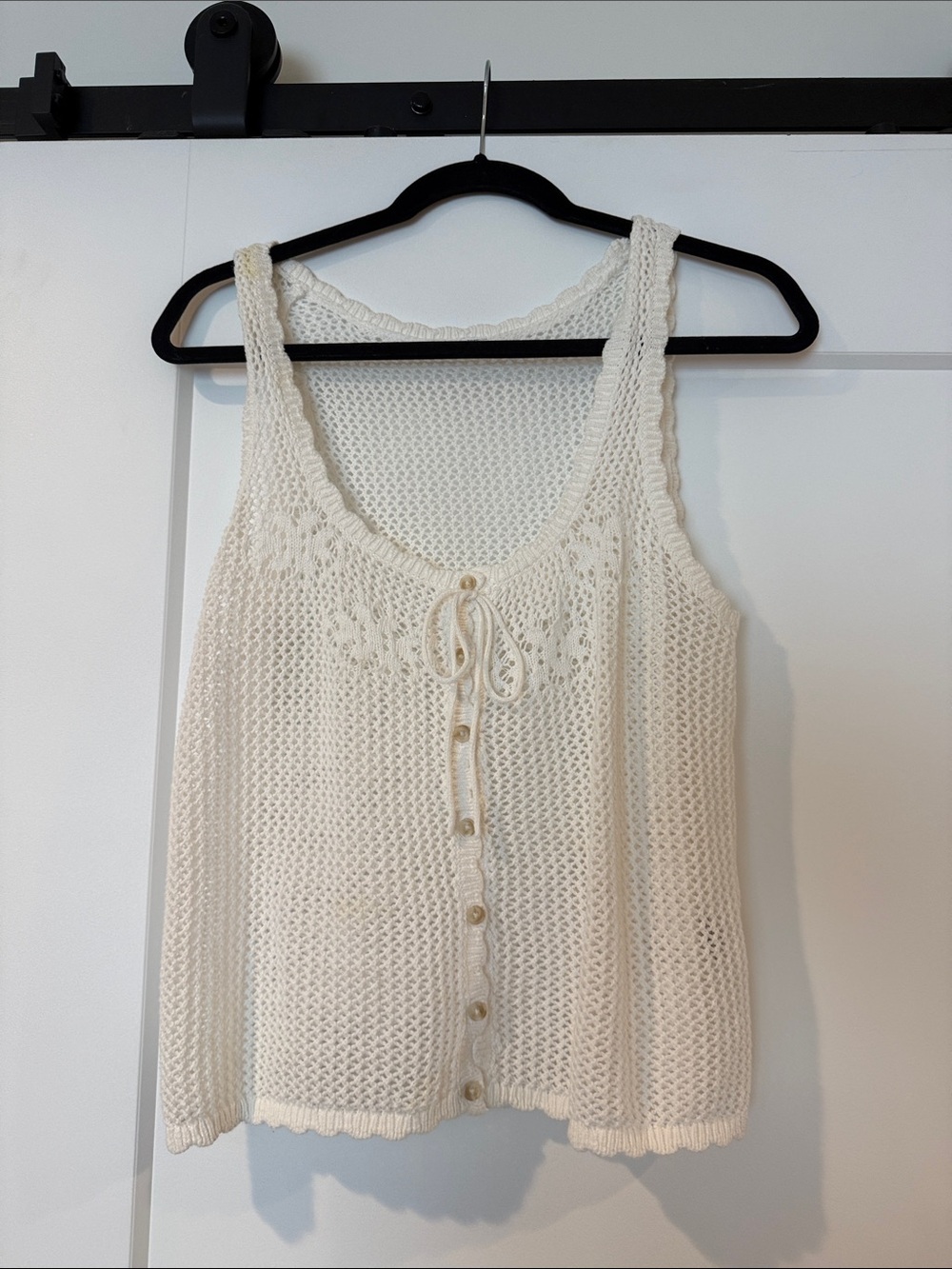Lace-Trim Crochet Button-Front Tank Top - WHITE